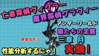 亡者探偵ヴィグラー    魔界探偵グラヴィー     性能分析    にゃんこ大戦争    ダークヒーローズガチャ    アンダーワールド     猫たちの沈黙     未来編   三章   月