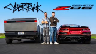 Tesla Cybertruck Cyberbeast vs Corvette Z06 // DRAG & ROLL RACE