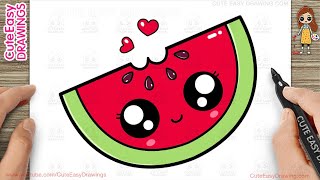 How to Draw Cute Watermelon Slice Easy Drawing and Coloring for Kids and Toddlers
