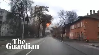 Russian strike caught on dashcam in Chernihiv, Ukraine