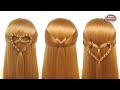 Simple Heart Hairstyles | 3 Different Half Up Half Down Hairstyles | Open Hair Hairstyle Easy