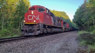 Canadian National U702 heads south through Forestville with 4 EMD SD70M-2s (4k UHD)