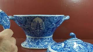 Antique Spode Net Pattern Blue and White China Egg Stand
