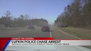 Lufkin PD arrest woman for leading law enforcement on chase with stolen truck ending in crash