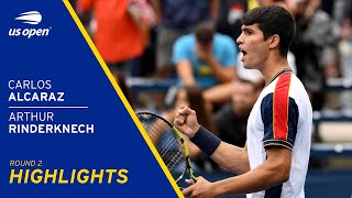 Carlos Alcaraz vs Arthur Rinderknech Highlights | 2021 US Open Round 2