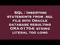 SQL : Inserting statements from .sql file into Oracle database resulting ORA-01704: string literal t
