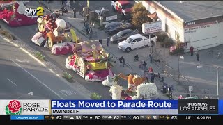 Floats move from Irwindale to Pasadena ahead of Rose Parade