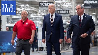 President Biden shows support for union jobs during tour of Mack Truck manufacturing facility