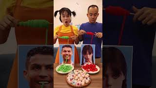 Ronaldo VS Wednesday Noodles Eating Challenge,Eyes Jelly Ball Candy Thử Thách Cuộn Len Nhanh