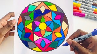 Satisfying Sharpie Art ASMR. Quick \u0026 Easy Mandala Coloring. Relaxing \u0026 Soothing Visual Triggers 🖊️