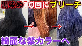 【黒染め10回】ブリーチで全然抜けなかった髪を綺麗な紫カラーに！