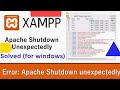 xampp shutdown unexpectedly