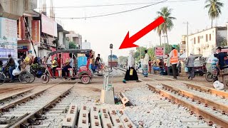 Train Passing Very Busy Rail Crossing | Paharika Express