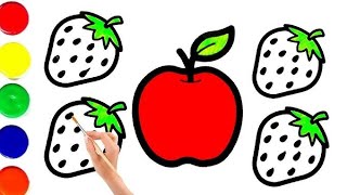 Fruits Drawing For Kids | How To Draw Fruits | Fruits | Apple Strawberry Drawing Coloring