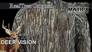 Realtree Original with simulated deer vision on 14 Backgrounds.