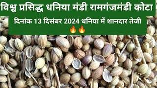 Today dhaniya bajar|दिनांक 13 दिसंबर 2024|रामगंजमंडी धनिया मंडी भाव एवं आवक