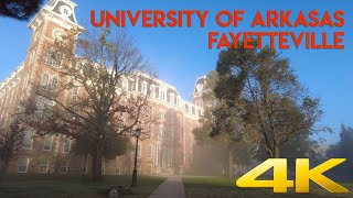 University Of Arkansas Fayetteville Foggy Fall Morning 4k UHD Walking Video