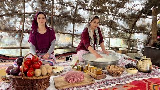 Cooking Kofta Meatballs on the Fireplace & Baking Bread in the Nomadic Tent