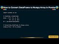 How to Convert DataFrame to Numpy Array in Pandas
