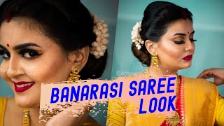 banarasi saree look | heavy banarasi with hair style and makeup Jewellery #banrasilook #banarasi