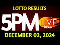 Lotto Result Today 5:00 pm draw December 02, 2024 Monday PCSO LIVE