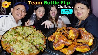 TEAM BOTTLE FLIP CHALLENGE WITH PIZZA \u0026 CHICKEN WINGS @BudaBudiVlogs