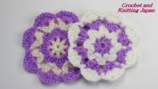 玉編みで編む花のコースターモチーフ#かぎ針編み #Crochet Coaster Motif