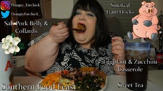 Home Cooked Southern Food -Pinto Beans N Ham Hocks Collards W/ Pork Belly -Cheesy Casserole Mukbang