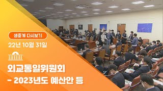 [국회방송 생중계] 외교통일위원회-2023년도 예산안 등 (22.10.31)