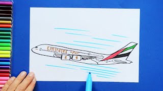 How to draw an Emirates Airbus A380 Plane