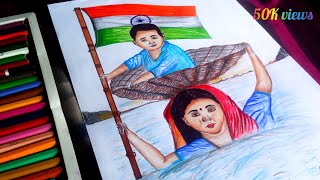 The Best Mother Drawing || mother love son  Drawing  ||Mother and son hand india national falag draw