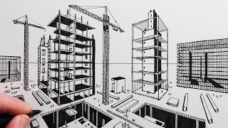 How to Draw 2-Point Perspective: Draw a City Construction Site