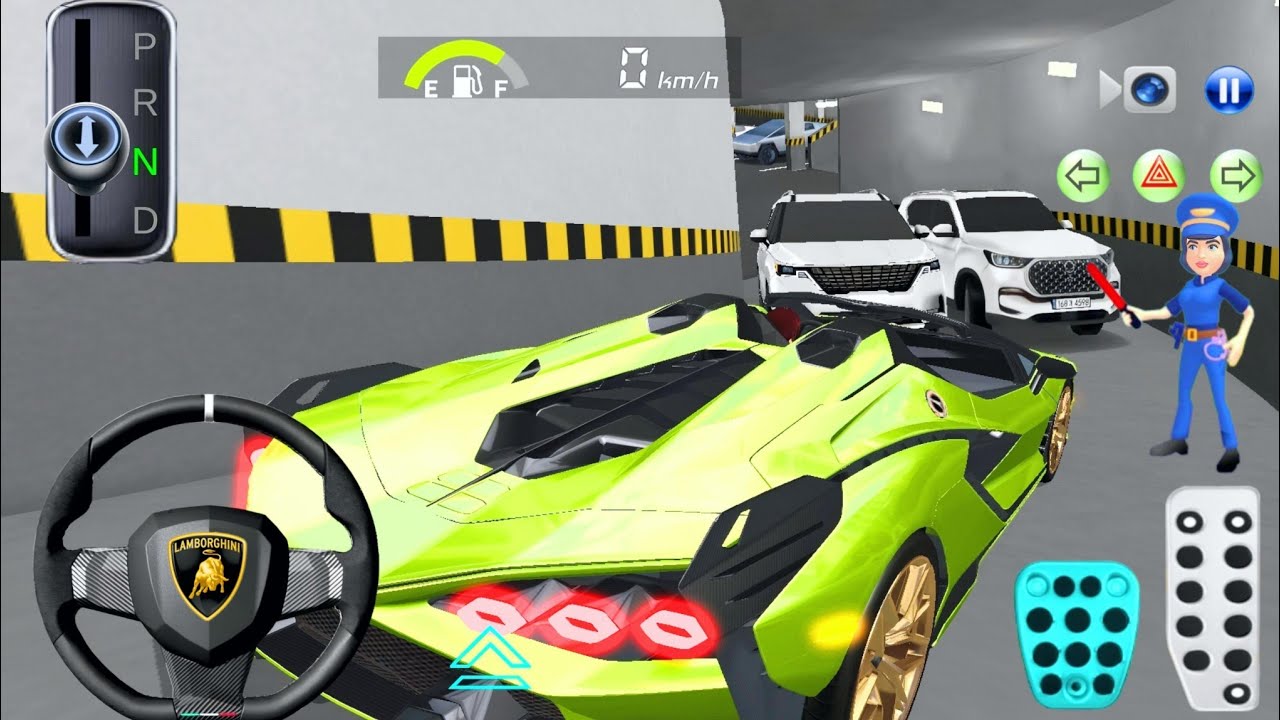 Brand New Green Lamborghini Stuck In Parking Building And Parked At Top