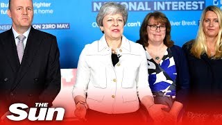 Theresa May scolds Jeremy Corbyn and Nigel Farage saying only the Conservatives can deliver Brexit