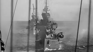 USS Farenholt (DD-491) bombarding Kavieng, New Ireland, on February 25, 1944 - Footage