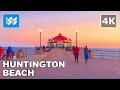 [4K] Sunset at Huntington Beach Pier in California USA - Walking Tour & Travel Guide 🎧 Binaural