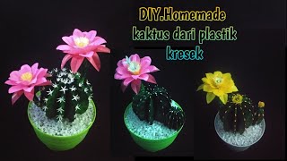 kaktus dari kresek, how to make cactus from plastic bags