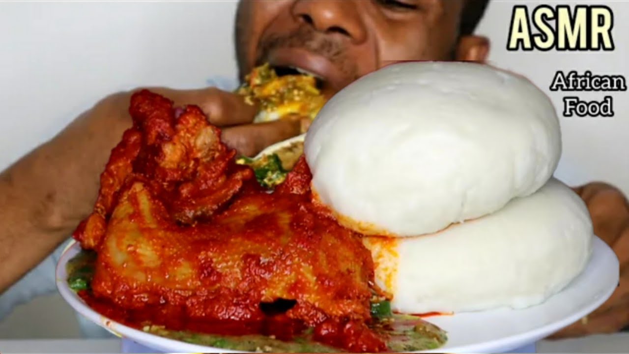 Asmr Fufu And Okra Soup With Chicken Mukbang / African Food Challenge ...