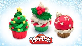 Play Doh Christmas Cupcake. Dough Cake. How to make Toy Food out of Play Doh. Art and Craft