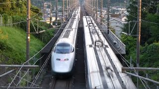 東北・山形新幹線　新幹線すれ違いと在来線もすれ違い 27.July.2014