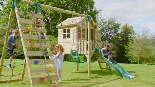 Rebo Orchard 4FT x 4FT Wooden Playhouse On 900mm Deck + 6FT Slide