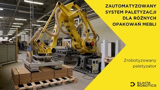 Zautomatyzowany system paletyzacji dla różnych opakowań mebli | Zrobotyzowany paletyzator