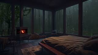 Sleep in this Cozy Ambience with Heavy Rain Sounds and Warm Fireplace