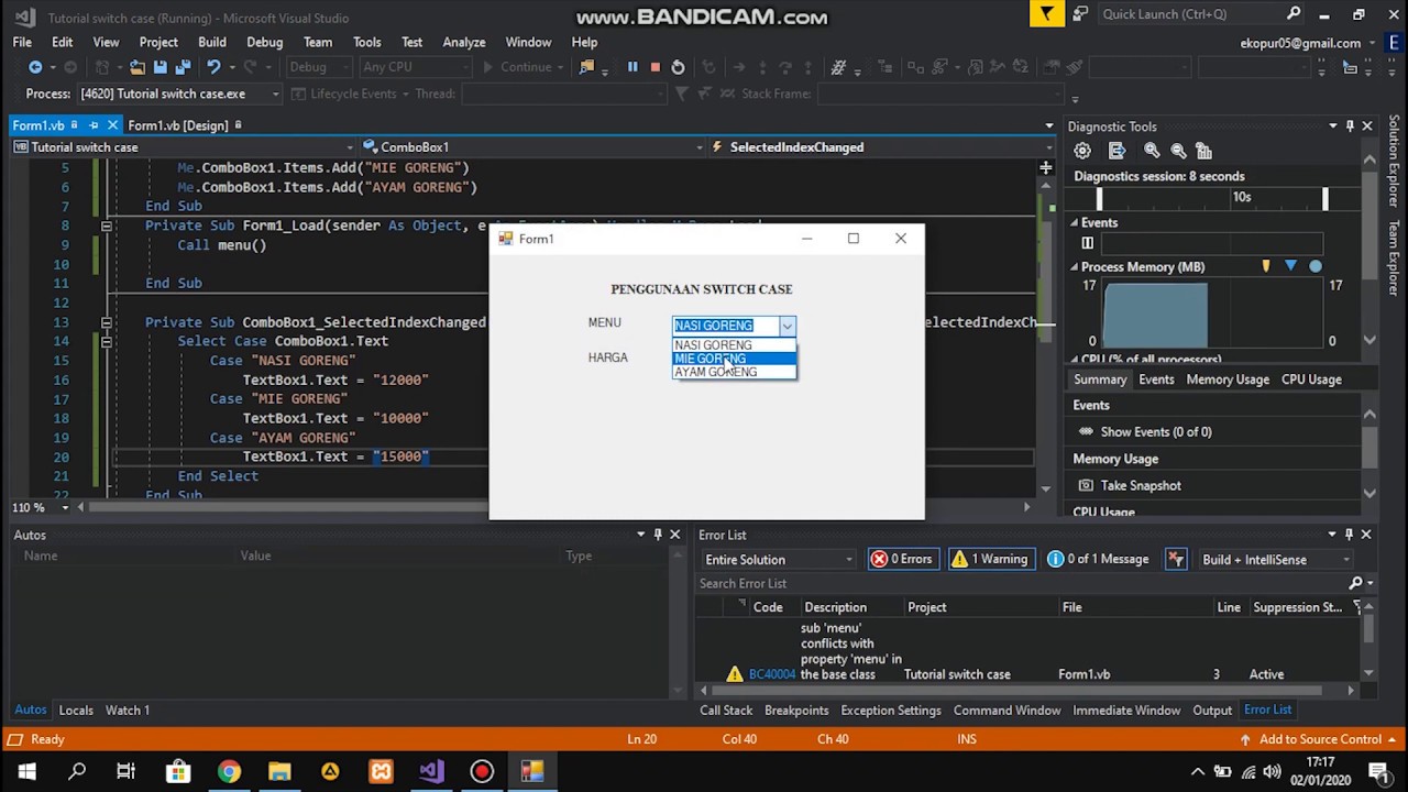 Tutorial Visual Basic Net Penggunaan Select Case Pada Vb Youtube