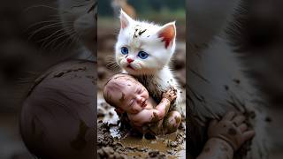 White kitten saves baby.... #cat #amen#story #shorts #shortsvideo #subscribe#unitedstates