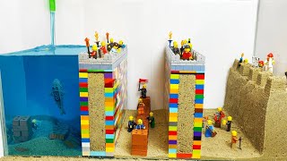 Dam Breach Experiment - Double Castle Wall , Lego Medieval Castle Flooding