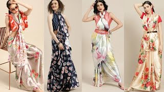 Fashionable Floral Printed Satin Saree || Latest Floral Printed Saree Designs || Shiny Satin Saree