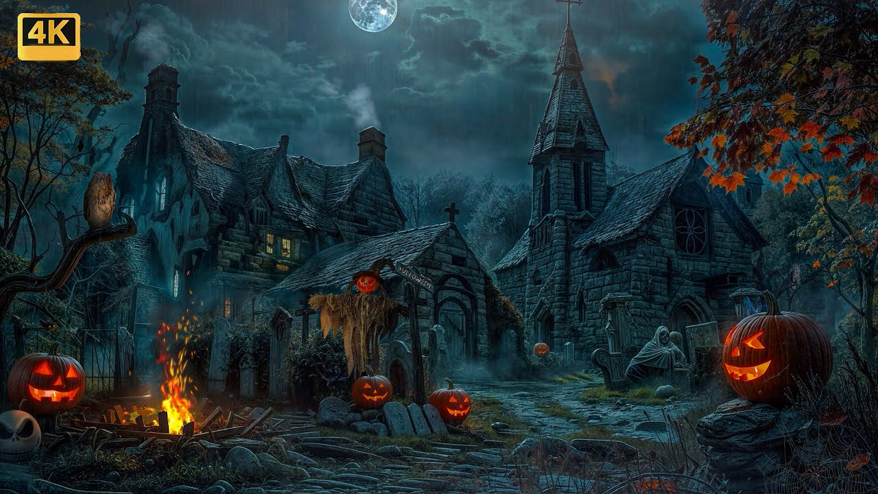 Haunted Village Medieval Halloween Ambience With Relaxing Light Rain