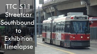 Ride on TTC 511 Streetcar Southbound to Exhibition in 3 Minutes (Timelapse)