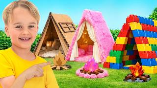 Kids build playhouses and learn to share
